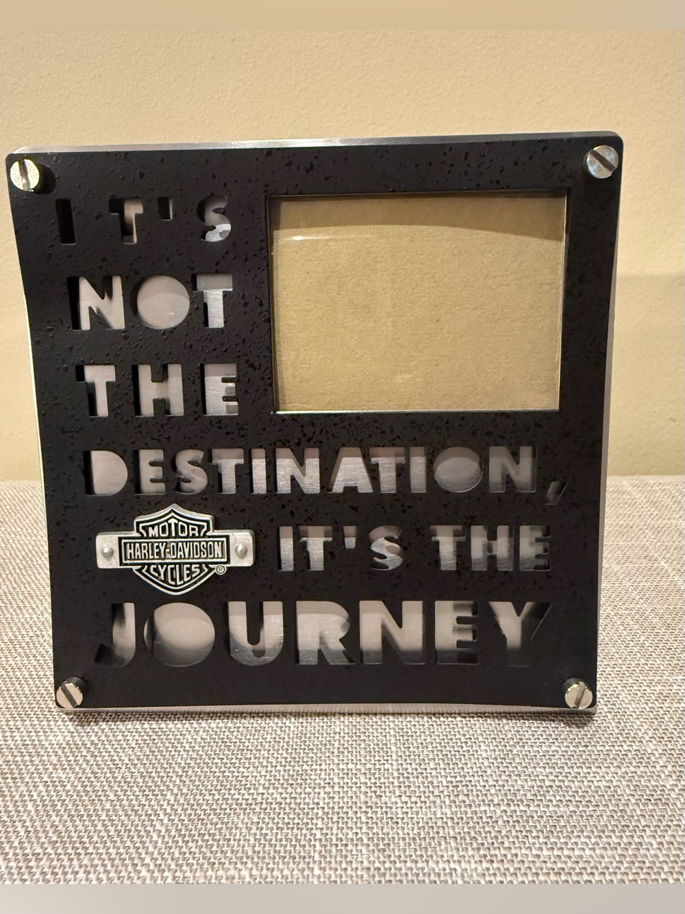 Harley-Davidson Vintage Industrial Metal Cutout Quote Photo Frame 3.5"x2.75"
